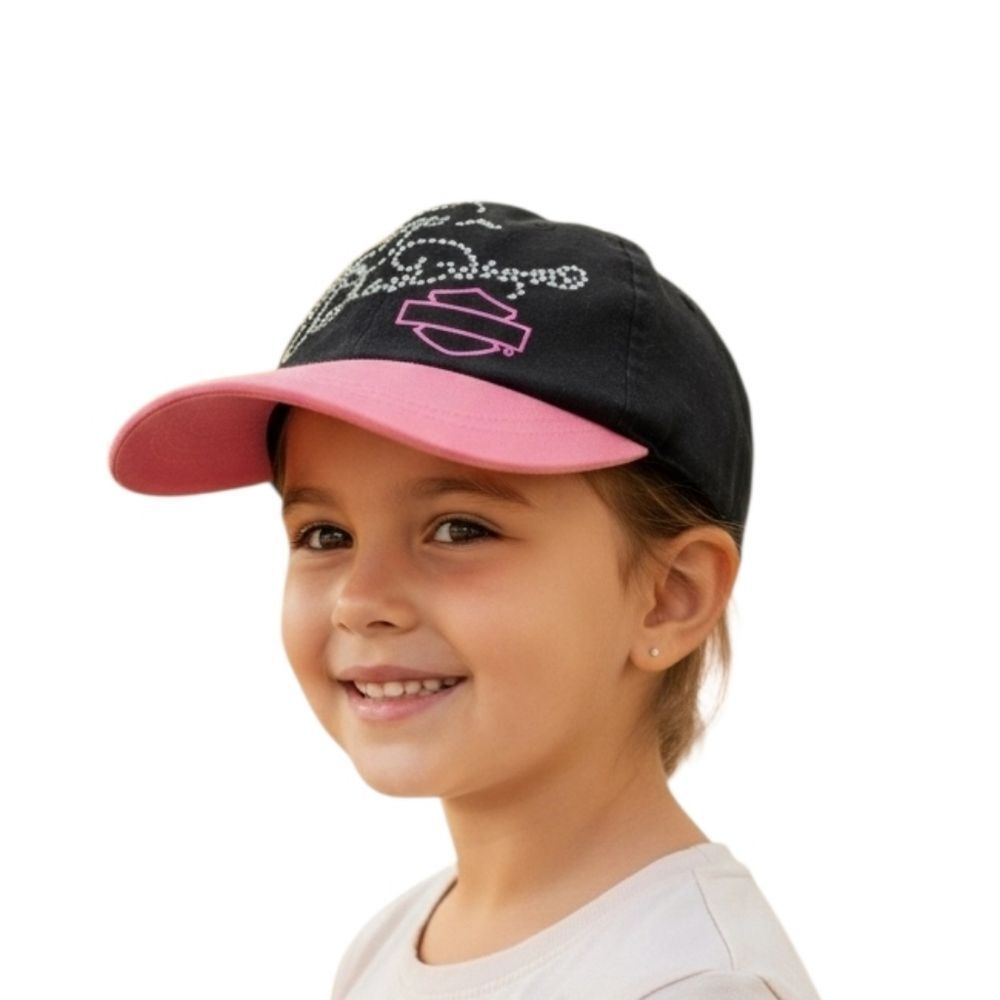Harley-Davidson Toddler Black and Pink Rhinestone Cap